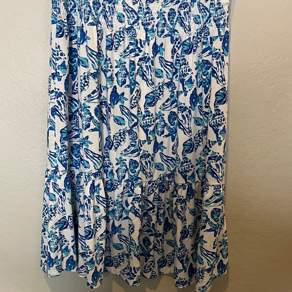 Lilly Pulitzer Floral Blue and White Smocked bodice summer Dress size large - Picture 5 of 11